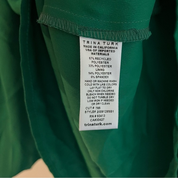 Trina Turk Vibrant Green Balloon Sleeves V-Neck Blouse Medium - Picture 9 of 10